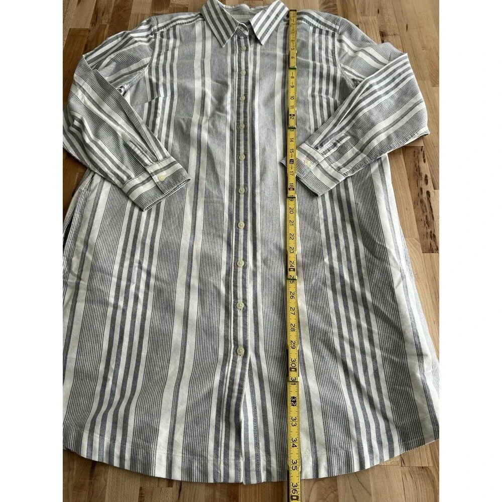Lands' End Long Sleeve Collared Shirt Dress 100% Cotton Pockets Blue Striped M - Picture 10 of 10